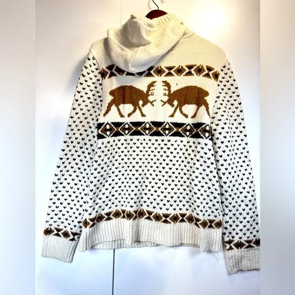 American Eagle Outfitters Cream Moose Hoodie Sweater Pullover Knit M - Picture 8 of 8